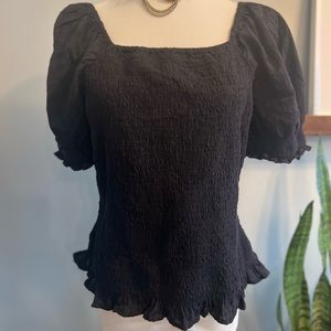 MADEWELL BLACK ROUCHED TOP WITH PUFF SLEEVES SIZE LARGE